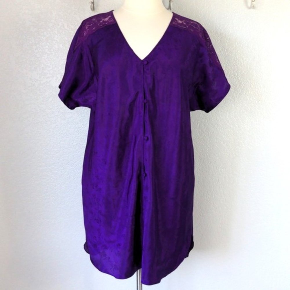 Vintage 1X/2X Satin Sleep Shirt Purple Nightgown